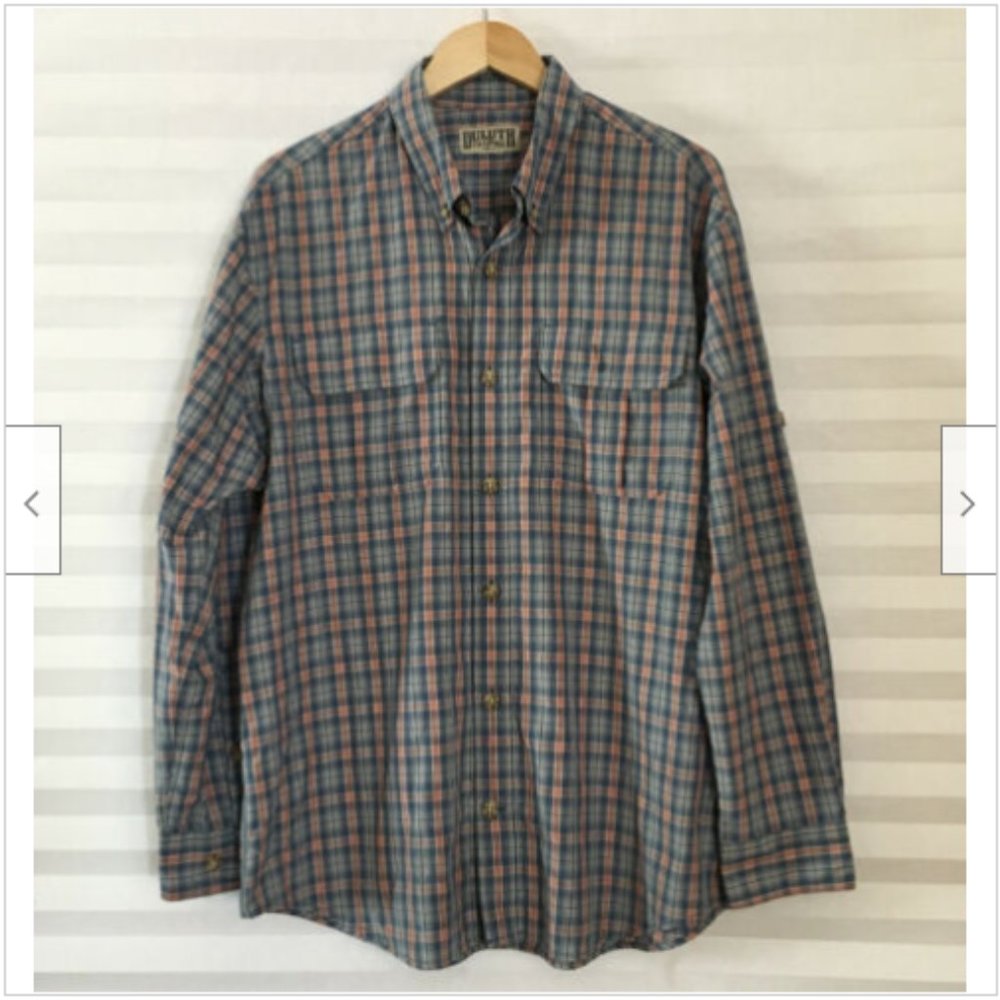 Duluth Trading Co Men's Long Sleeve Rollup Tab Button Down Shirt Size ? Crinkle